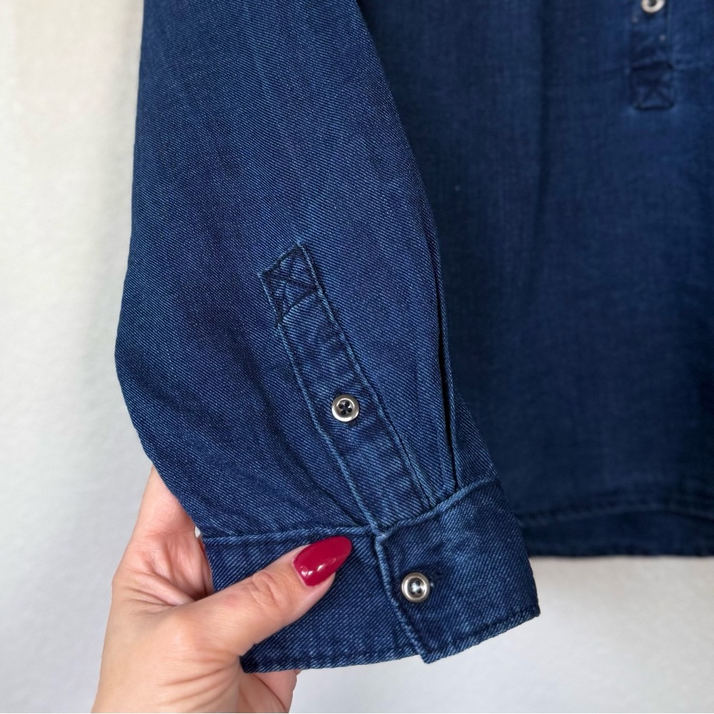 ANTHROPOLOGIE 1X PILCRO Henley Blouse in Dark Denim • Chambray Top Modern Boho - Picture 4 of 8